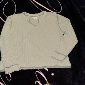 Women’s Thick Waffle Knit Sage Green Long Sleeve Shirt